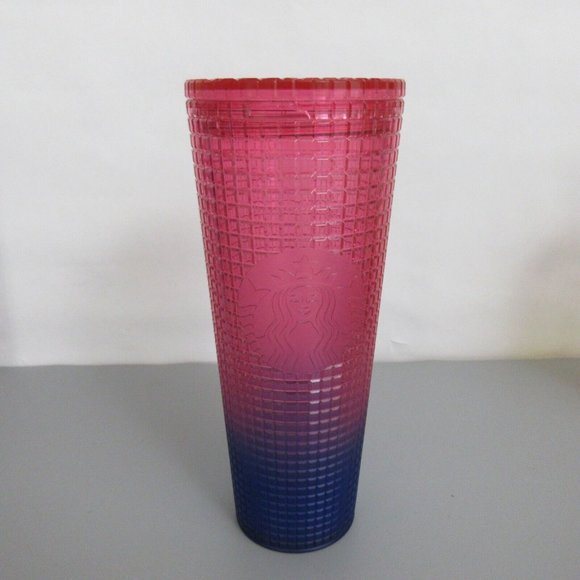 Starbucks Venti 24 oz. Tumbler Logo Ombre Grid Watermelon Purple Pink 2022 - Picture 1 of 3